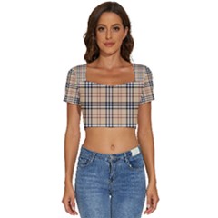 Burberry, Checker, Clothes, Fashion, Pattern Short Sleeve Square Neckline Crop Top  by nateshop