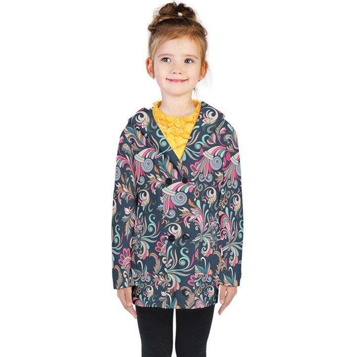 Coorful Flowers Pattern Floral Patterns Kids  Double Breasted Button Coat