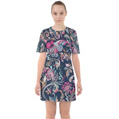 Coorful Flowers Pattern Floral Patterns Sixties Short Sleeve Mini Dress by nateshop