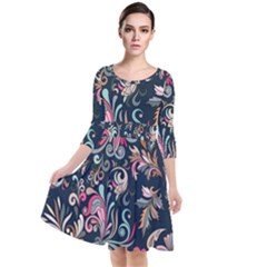 Coorful Flowers Pattern Floral Patterns Quarter Sleeve Waist Band Dress by nateshop