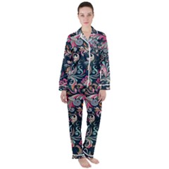 Coorful Flowers Pattern Floral Patterns Women s Long Sleeve Satin Pajamas Set	