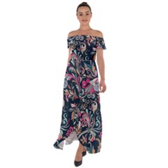 Coorful Flowers Pattern Floral Patterns Off Shoulder Open Front Chiffon Dress by nateshop