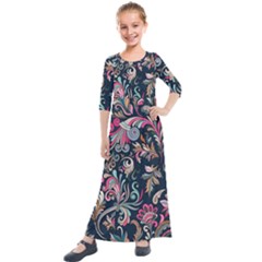 Coorful Flowers Pattern Floral Patterns Kids  Quarter Sleeve Maxi Dress by nateshop