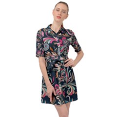 Coorful Flowers Pattern Floral Patterns Belted Shirt Dress by nateshop