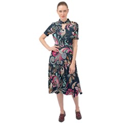 Coorful Flowers Pattern Floral Patterns Keyhole Neckline Chiffon Dress by nateshop