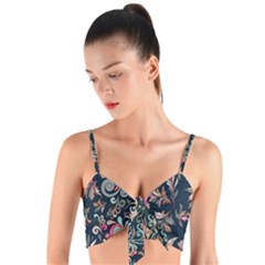 Coorful Flowers Pattern Floral Patterns Woven Tie Front Bralet by nateshop