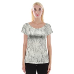 Damask, Desenho, Flowers, Gris Cap Sleeve Top