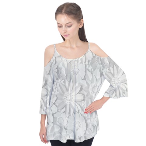 Damask, Desenho, Flowers, Gris Flutter Sleeve T-shirt  by nateshop