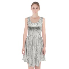 Damask, Desenho, Flowers, Gris Racerback Midi Dress