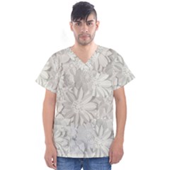 Damask, Desenho, Flowers, Gris Men s V-neck Scrub Top