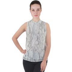 Damask, Desenho, Flowers, Gris Mock Neck Chiffon Sleeveless Top by nateshop