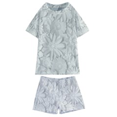 Damask, Desenho, Flowers, Gris Kids  Swim T-shirt And Shorts Set by nateshop