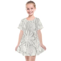 Damask, Desenho, Flowers, Gris Kids  Smock Dress by nateshop