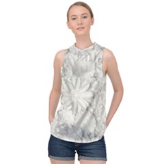 Damask, Desenho, Flowers, Gris High Neck Satin Top by nateshop