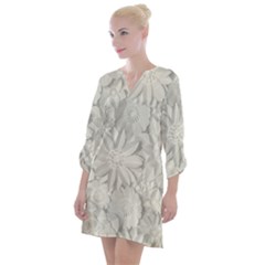 Damask, Desenho, Flowers, Gris Open Neck Shift Dress by nateshop