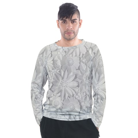 Damask, Desenho, Flowers, Gris Men s Long Sleeve Raglan T-shirt by nateshop