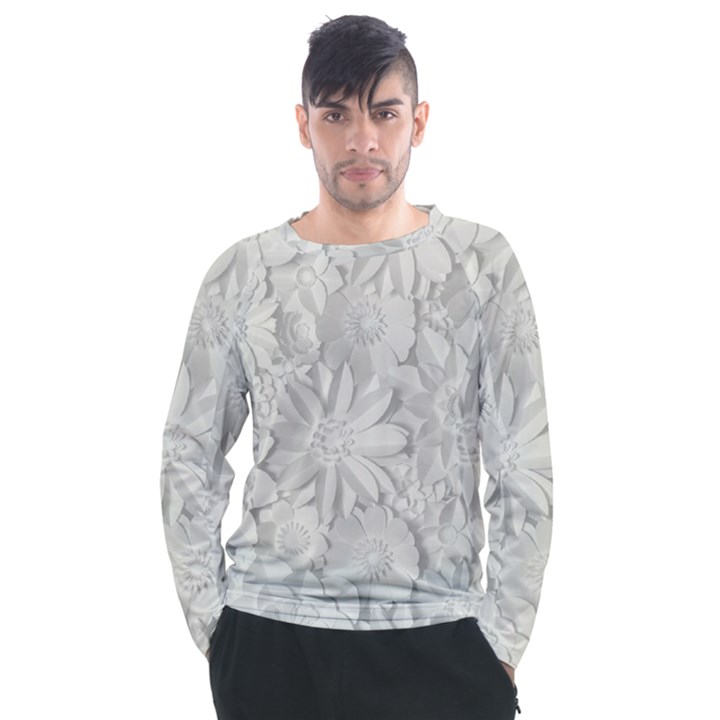 Damask, Desenho, Flowers, Gris Men s Long Sleeve Raglan T-Shirt