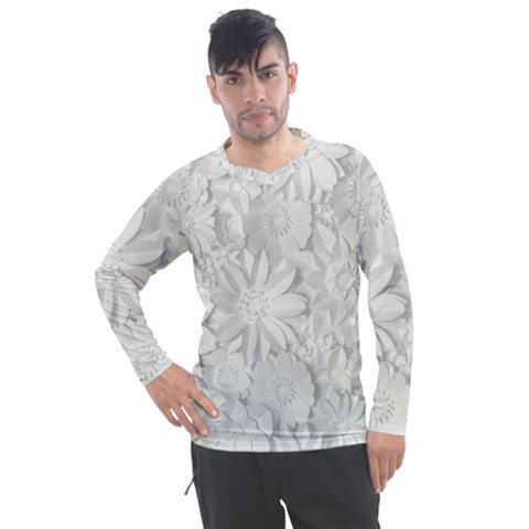 Damask, Desenho, Flowers, Gris Men s Pique Long Sleeve T-shirt by nateshop