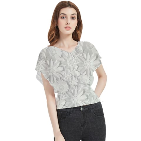 Damask, Desenho, Flowers, Gris Butterfly Chiffon Blouse by nateshop