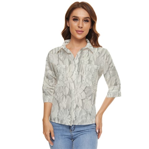 Damask, Desenho, Flowers, Gris Women s Quarter Sleeve Pocket Shirt by nateshop