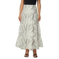 Damask, Desenho, Flowers, Gris Tiered Ruffle Maxi Skirt