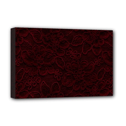 Dark Red Floral Lace, Dark Red, Flowers, Pattern, Romance Deluxe Canvas 18  x 12  (Stretched)