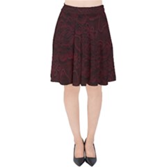 Dark Red Floral Lace, Dark Red, Flowers, Pattern, Romance Velvet High Waist Skirt