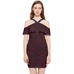 Dark Red Floral Lace, Dark Red, Flowers, Pattern, Romance Shoulder Frill Bodycon Summer Dress