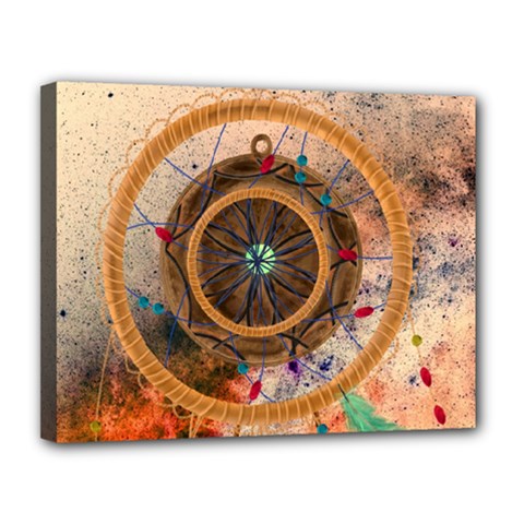 Dreamcatcher, Abstract, Colorful, Colors, Dream, Golden, Vintage Canvas 14  X 11  (stretched) by nateshop