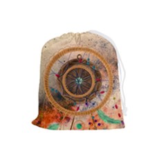 Dreamcatcher, Abstract, Colorful, Colors, Dream, Golden, Vintage Drawstring Pouch (large) by nateshop