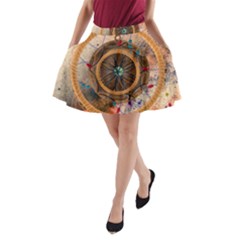 Dreamcatcher, Abstract, Colorful, Colors, Dream, Golden, Vintage A-line Pocket Skirt by nateshop