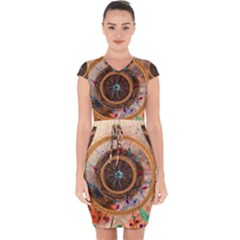 Dreamcatcher, Abstract, Colorful, Colors, Dream, Golden, Vintage Capsleeve Drawstring Dress  by nateshop