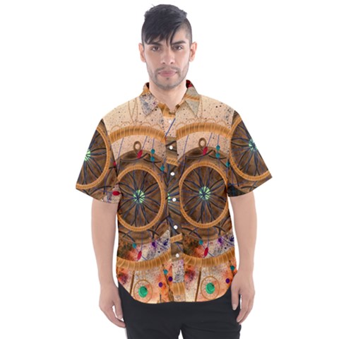 Dreamcatcher, Abstract, Colorful, Colors, Dream, Golden, Vintage Men s Short Sleeve Shirt by nateshop