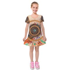 Dreamcatcher, Abstract, Colorful, Colors, Dream, Golden, Vintage Kids  Short Sleeve Velvet Dress by nateshop