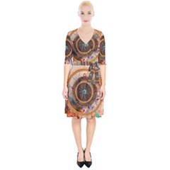 Dreamcatcher, Abstract, Colorful, Colors, Dream, Golden, Vintage Wrap Up Cocktail Dress