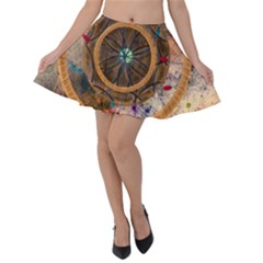 Dreamcatcher, Abstract, Colorful, Colors, Dream, Golden, Vintage Velvet Skater Skirt