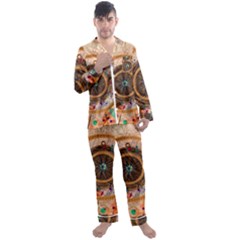 Dreamcatcher, Abstract, Colorful, Colors, Dream, Golden, Vintage Men s Long Sleeve Satin Pajamas Set by nateshop