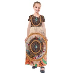 Dreamcatcher, Abstract, Colorful, Colors, Dream, Golden, Vintage Kids  Short Sleeve Maxi Dress by nateshop