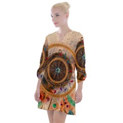 Dreamcatcher, Abstract, Colorful, Colors, Dream, Golden, Vintage Open Neck Shift Dress by nateshop