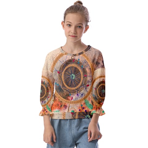 Dreamcatcher, Abstract, Colorful, Colors, Dream, Golden, Vintage Kids  Cuff Sleeve Top by nateshop