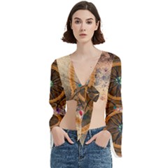 Dreamcatcher, Abstract, Colorful, Colors, Dream, Golden, Vintage Trumpet Sleeve Cropped Top