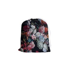 Floral Pattern, Red, Floral Print, E, Dark, Flowers Drawstring Pouch (small) by nateshop