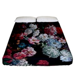 Floral Pattern, Red, Floral Print, E, Dark, Flowers Fitted Sheet (california King Size) by nateshop