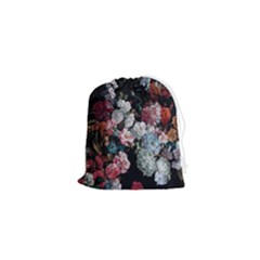 Floral Pattern, Red, Floral Print, E, Dark, Flowers Drawstring Pouch (xs) by nateshop