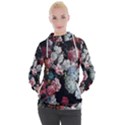 Floral Pattern, Red, Floral Print, E, Dark, Flowers Women s Hooded Pullover View1