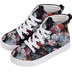 Floral Pattern, Red, Floral Print, E, Dark, Flowers Kids  Hi-top Skate Sneakers by nateshop