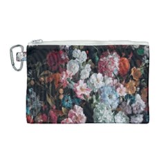 Floral Pattern, Red, Floral Print, E, Dark, Flowers Canvas Cosmetic Bag (large) by nateshop