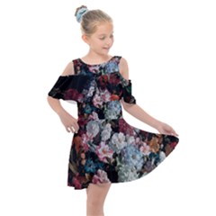 Floral Pattern, Red, Floral Print, E, Dark, Flowers Kids  Shoulder Cutout Chiffon Dress by nateshop