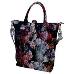 Floral Pattern, Red, Floral Print, E, Dark, Flowers Buckle Top Tote Bag by nateshop