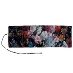 Floral Pattern, Red, Floral Print, E, Dark, Flowers Roll Up Canvas Pencil Holder (m) by nateshop